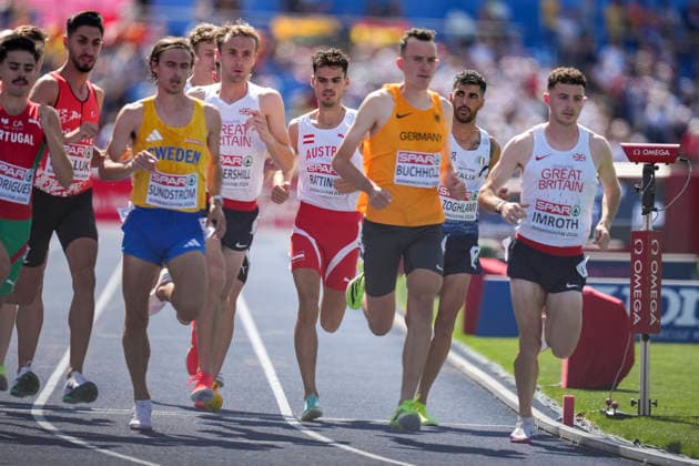 ATHLETICS - European Athletics Championships BIRMINGHAM,ENGLAND,13.AUG.26 - ATHLETICS - European Athletics Championships, 3000 Steeplechase, Men. Image shows the athletes with Tobias Rattinger (AUT).  GEPAxpictures xRanjithxKumar