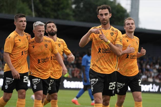 August 13, 2026, Riga, Latvia: Sebastian Nebyla of Jablonec, right, reacts after he scored second goal in action during the UEFA Europa Conference League third qualifying round game between LatviaÃ¢â‚¬â ¢s FK RFS and Czech Republic Jablonec FC teams in Riga, Latvia 13.08.2026. Latvia Sports - August 13, 2026  - ZUMAk209 20260813_zsp_k209_018 Copyright: xRomansxKoksarovx