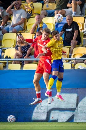 DAC DUNAJSKA STREDA - TWENTE Zan Trontelj of DAC and Ruud Nijstad of Twente during the second leg of third qualifying round of UEFA Conference league football match between DAC Dunajska Streda and Twente at the DAC Arena MOL Arena. Dunajska Streda, Slovakia, August 13, 2026. Photo by Branislav Racko Copyright: xx 080A6889