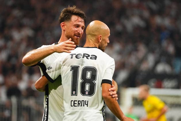 ISTANBUL, TURKEY - AUGUST 13: Vaclav Cerny (18)of Besiktas celebrates after scoring the first goal of his team with Salih Ozcan during the UEFA Europa League 2026 27 third qualifying round second leg match between Besiktas JK and Hradec Kralove at Besiktas Park on August 13, 2026 in Istanbul, Turkey. Istanbul Besiktas Turkey Copyright: xSeskimphotox Besiktas-Hradec-1308 (105)