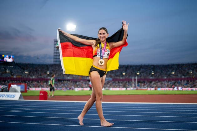 13.08.2026, GBR, Leichtathletik, Europameisterschaft 2026, Abendsession Tag 4, Birmingham Gesa Felicitas Krause ( Deutschland ) jubelt über den Sieg und die Gold Medaille, 3000 Meter Hindernislauf Damen, Finale Birmingham Alexander Stadium England Großbritannien *** August 13, 2026, GBR, Track and Field, 2026 European Championships, Evening Session, Day 4, Birmingham: Gesa Felicitas Krause of Germany celebrates her victory and gold medal in the women’s 3,000-meter steeplechase final at Alexander Stadium in Birmingham, England, United Kingdom Copyright: xNordphoto Memmlerx
