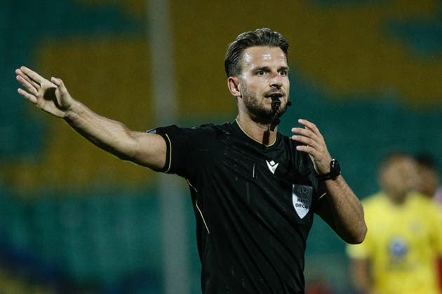 IPA87454954 - Head referee Daniel Schlager in action during the Europa League qualifying match between PFC CSKA and Maccabi Tel Aviv FC at Vasil Levski National Stadium in Sofia, Bulgaria, on August 13, 2026  Copyright: xIvanxSxIvanov IPAxSportx xx 87454954