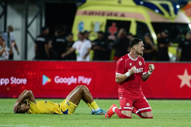 SOCCER - UEFA Europa League - Qualifiers - PFC CSKA - Maccabi Tel Aviv FC Photo by IPA ABACAPRESS.COM87454955 - CSKA s Joel Warts celebrating after the Europa League qualifying match between PFC CSKA and Maccabi Tel Aviv FC at Vasil Levski National Stadium in Sofia, Bulgaria, on August 13, 2026 Sofia Bulgaria  Copyright: xIPAxSport ABACAx