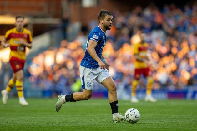 RECORD DATE NOT STATED 12th August 2026; Ibrox Stadium, Glasgow, Scotland; UEFA Europa League Qualifier Football, Rangers versus Jagiellonia Bialystok; Nicolas Raskin of Rangers on the ball VagelisxGeorgariou