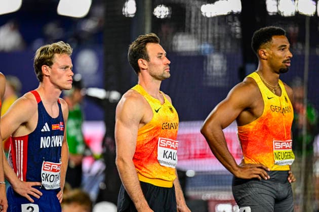 Niklas KAUL (Germany, USC Mainz, 100m DECATHLON Men), Leo NEUGEBAUER (Germany, VfB Stuttgart, 100m DECATHLON Men) GBR, European Athletics Championships, Athletics, 13.08.2026, GBR, European Athletics Championships, Athletics, 13.08.2026, Birmingham *** Niklas KAUL, Germany, USC Mainz, Men s 100m Decathlon; Leo NEUGEBAUER, Germany, VfB Stuttgart, Men s 100m Decathlon; GBR, European Athletics Championships, Athletics, August 13, 2026, GBR, European Athletics Championships, Athletics, August 13, 2026, Birmingham Copyright: xEibnerxPressefoto JanxPapenfussx EP_JPS