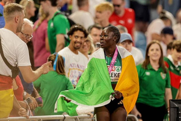 2026 European Athletics Championships, Alexander Stadium, Birmingham, England 13 8 2026 Women™s 200m Final Ireland™s Rhasidat Adeleke interacts with fans after winning a silver medal Rhasidat Adeleke interacts with fans after winning a silver medal 13 8 2026  Copyright: xx 0U6A2659