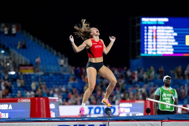13.08.2026, GBR, Leichtathletik, Europameisterschaft 2026, Abendsession Tag 4, Birmingham Angelica Moser ( Schweiz ) jubelt über den Sprung zu Sieg und Gold Medaille, Stabhochsprung Damen, Finale Birmingham Alexander Stadium England Großbritannien *** August 13, 2026, GBR, Track and Field, 2026 European Championships, Evening Session, Day 4, Birmingham: Angelica Moser of Switzerland celebrates her winning jump and gold medal, Women’s Pole Vault, Final, Alexander Stadium, Birmingham, England, United Kingdom Copyright: xNordphoto Memmlerx