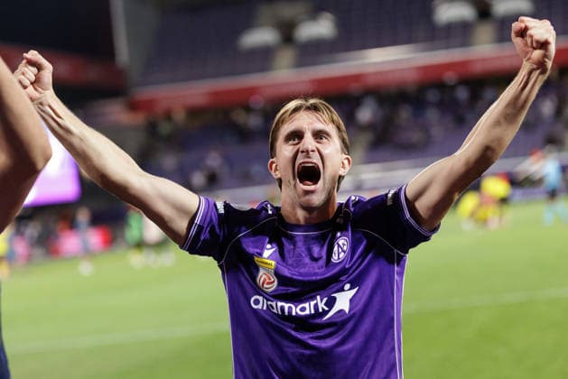 SOCCER - UEFA ECL, A.Wien vs Beita VIENNA,AUSTRIA,13.AUG.26 - SOCCER - UEFA Conference League, qualification, FK Austria Wien vs Beitar Jerusalem. Image shows the rejoicing of Reinhold Ranftl (A.Wien).  GEPAxpictures xArminxRauthner