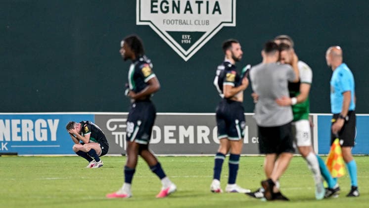 UEFA Europa League Third Qualifying Round Second Leg, Egnatia Arena, Albania 13 8 2026 KF Egnatia vs Shamrock Rovers Shamrock Rovers Jack Byrne dejected after the match Jack Byrne dejected after the match 13 8 2026  Copyright: xInphox DSC_2098