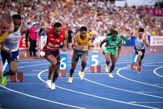 13.08.2026, GBR, Leichtathletik, Europameisterschaft 2026, Abendsession Tag 4, Birmingham Kameron Horton ( Deutschland ) am Start, 200 Meter Herren, Halbfinale Birmingham Alexander Stadium England Großbritannien *** August 13, 2026, GBR, Track and Field, 2026 European Championships, Evening Session, Day 4, Birmingham: Kameron Horton of Germany competes in the Men s 200-meter semifinals at Alexander Stadium in Birmingham, England, United Kingdom Copyright: xNordphoto Memmlerx