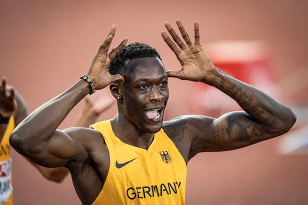 RECORD DATE NOT STATED 13th August 2026; Alexander Stadium, Birmingham, Midlands, England; 2026 European Athletics Championships, Day Four; Owen Ansah (GER) after winning the semi final in the mens 200m GodfreyxPitt