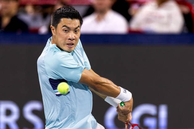 August 13, 2026, Montreal, Quebec, Canada: BRANDON NAKASHIMA (28) from USA backhand in match against Ben Shelton (5) from USA in final at Canadian Open at IGA stadium in Montreal, Quebec, Canada on 2026-08-13 Montreal Canada - ZUMAl189 20260813_zsp_l189_006 Copyright: xYannickxLegarex
