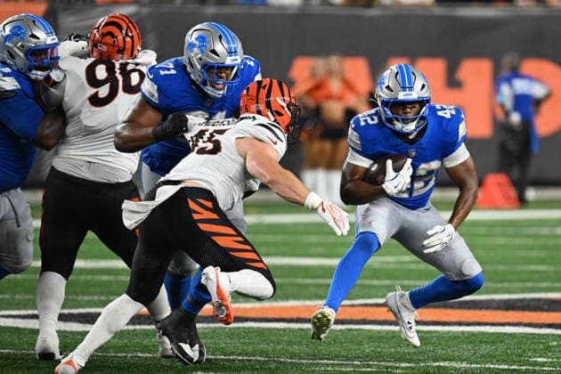 August 13, 2026: Detroit Lions running back Raheem Blackshear (42) carries the ball against the Cincinnati Bengals in the 4th quarter in their game in Cincinnati, Ohio. Cincinnati won the game 16-14. Cal Media NFL, American Football Herren, USA 2026: Detroit Lions Vs Cincinnati Bengals AUG 13  - ZUMAc04_ 20260813_zma_c04_043 Copyright: xBrentxClarkx