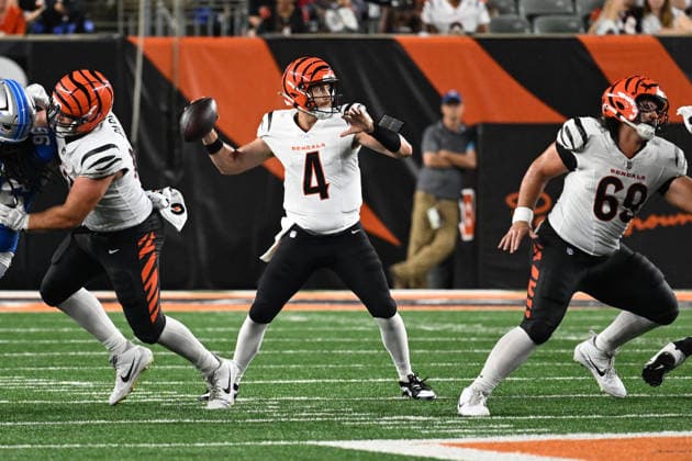 NFL, American Football Herren, USA 2026: Detroit Lions Vs Cincinnati Bengals AUG 13 August 13, 2026: Cincinnati Bengals quarterback Sean Clifford (4) passes against the Detroit Lions in their game in Cincinnati, Ohio. Cincinnati won the game 16-14. Brent Clark Cal Media (Credit Image: Â Brent Clark Cal Sport Media) Cincinnati Oh USA EDITORIAL USE ONLY Copyright: xx ZUMA-20260813_zma_c04_051.jpg BrentxClarkx csmphotothree510976