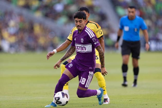 Ervin Torres of Austin controls a ball in a Leagues Cup match between America and Austin FC at the Q2 stadium in Austin, United States, 13 August 2026. Leagues Cup - America vs Austin FC !ACHTUNG: NUR REDAKTIONELLE NUTZUNG!  Copyright: xCarlosxRamírezx AMDEP804 20260814-55021140922_1