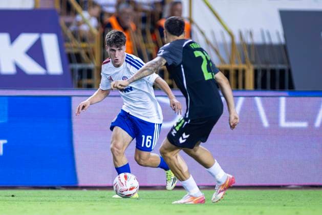 August 13, 2026, Split, Dalmatia, Croatia: Andelo Sutalo (HNK Hajduk Split) 16 in action with the ball during the second leg of the UEFA Europa Conference League third qualifying round match between HNK Hajduk Split (CRO) and FK Zalgiris (LTU) at Poljud Stadium. Split Croatia - ZUMAp210 20260813_zsp_p210_033 Copyright: xMajaxPrgometx