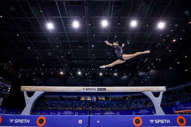 2026 Artistic Gymnastics European Championships - Day 1 Mila Prpic of Croatia competes on the balance beam during day one of the 2026 Artistic Gymnastics European Championships at Arena Zagreb on August 13, 2026 in Zagreb, Crotia.  IgorxKralj PIXSELL