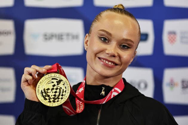 Angelina Melnikova, RUS, after winning qualification at 2026 Europeans in Zagreb; 13 08 2026; *** Angelina Melnikova, RUS, after qualifying at the 2026 European Championships in Zagreb on August 13, 2026 