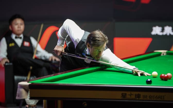 TAIYUAN, CHINA - AUGUST 14: David Gilbert of England plays a shot in the Quarterfinal match against Zhou Yuelong of China on day 7 of the 2026 World Snooker Tour China Open at Taiyuan Binhe Sports Center on August 14, 2026 in Taiyuan, Shanxi Province of China.  Copyright: xTaixChengzhex 111659923306