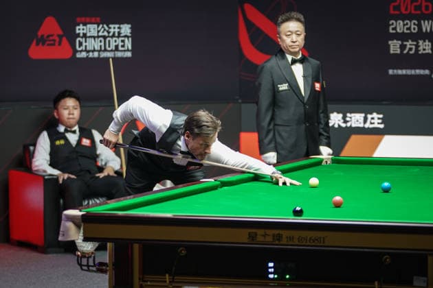 TAIYUAN, CHINA - AUGUST 14: David Gilbert of England plays a shot in the Quarterfinal match against Zhou Yuelong of China on day 7 of the 2026 World Snooker Tour China Open at Taiyuan Binhe Sports Center on August 14, 2026 in Taiyuan, Shanxi Province of China.  Copyright: xTaixChengzhex 111659923308