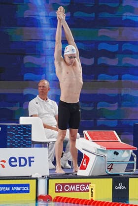 European Swimming Championships - Leon Marchand At 200m Butterfly Men Leon Marchand of France competes during the heats of the 200m butterfly men at the European Swimming Championships at the Greater Paris Metropolis Olympic Aquatics Centre in Paris, France on August 14, 2026. Photo by Laurent Lairys ABACAPRESS.COM Saint Denis France  Copyright: xLairysxLaurent ABACAx