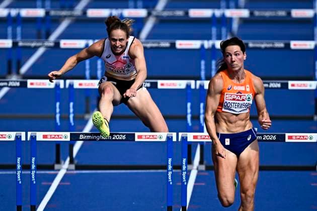 European Athletics Championships Birmingham 2026 - day 5 BIRMINGHAM, ENGLAND - AUGUST 14 : Vidts Noor (BEL) i, Oosterwegel Emma (NED) n action during the 100M Hurdles Heptathlon Women Heat 3 on day 5 of the Birmingham 2026 European Athletics Championships on August 14, 2026 in Birmingham, England, 14 08 2026 Birmingham ENGLAND  Copyright: xTomasxSiskx