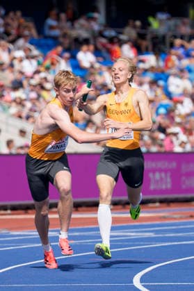 BIRMINGHAM, GREAT BRITAIN - AUGUST 14, 2026 : Germany in the 4x400m relay: Thilo TRAUE (GER Germany), Thorben FINKE (GER Germany) competing during the European Athletics Championships at Alexander Stadium on August 14, 2026 in Birmingham, Great Britain. Great Britain Copyright: xLeahxKohringx