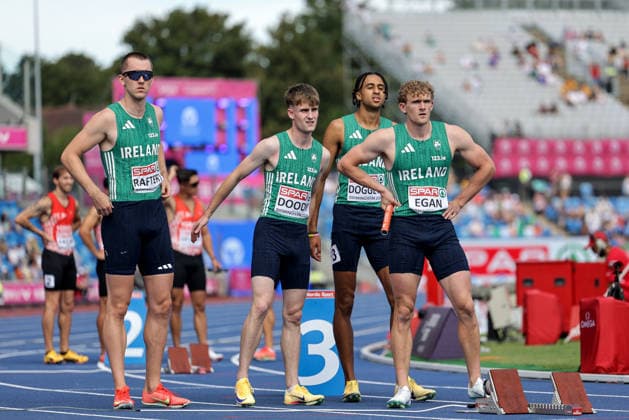 2026 European Athletics Championships, Alexander Stadium, Birmingham, England 14 8 2026 Men™s 4x400m Heat Ireland™s Jack Raftery, Joe Doody, Sean Doggett and Andrew Egan Jack Raftery, Joe Doody, Sean Doggett and Andrew Egan 14 8 2026  Copyright: xx 0S9A3261