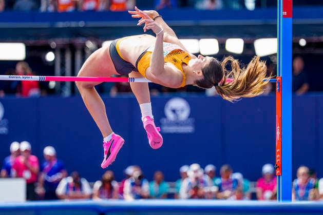 BIRMINGHAM, GREAT BRITAIN - AUGUST 14, 2026 : Sandrina SPRENGEL (GER Germany) competing in the high jump in the heptathlon during the European Athletics Championships at Alexander Stadium on August 14, 2026 in Birmingham, Great Britain. Great Britain Copyright: xLeahxKohringx