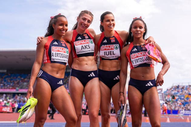 EM i friidrett utendors 2026 - Dag 5 Birmingham, England 20260814. Josefine Tomine Eriksen Aks, Astri Lakeri Ertzgaard Kaitesi Ertzgaard og Amalie Iuel i ovelsen 4x400m stafett kvinner forsok under EM i friidrett 2026 pa Alexander Stadium i Birmingham fredag. Foto: Beate Oma Dahle NTB Birmingham England EDITORIAL USE ONLY. RESTRICTED USE FOR BETTING COMPANIES Ref:_SPOhQLMHc_6AZY.jpg *** 2026 European Outdoor Athletics Championships, Day 5, Birmingham, England, August 14, 2026: Josefine Tomine Eriksen Aks, Astri Lakeri Ertzgaard, Kaitesi Ertzgaard, and Amalie Iuel in the women’s 4x400m relay preliminary round during the 2026 European Athletics Championships at Alexander Stadium in Birmingham on Friday. Photo: Beate Oma Dahle, NTB, Birmingham, England. EDITORIAL USE ONLY. RESTRICTED USE FOR BETTING COMPANIES  Copyright: xBeatexOmaxDahlex xNTBx