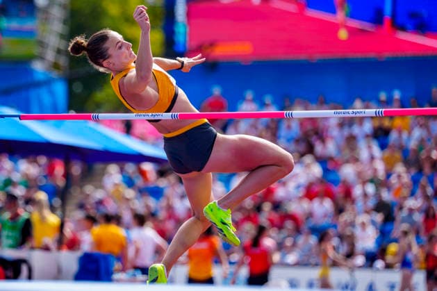 BIRMINGHAM, GREAT BRITAIN - AUGUST 14, 2026 : Vanessa GRIMM (GER Germany) competing in the high jump in the heptathlon during the European Athletics Championships at Alexander Stadium on August 14, 2026 in Birmingham, Great Britain. Great Britain Copyright: xLeahxKohringx