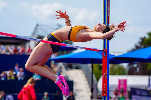 BIRMINGHAM, GREAT BRITAIN - AUGUST 14, 2026 : Sandrina SPRENGEL (GER Germany) competing in the high jump in the heptathlon during the European Athletics Championships at Alexander Stadium on August 14, 2026 in Birmingham, Great Britain. Great Britain Copyright: xLeahxKohringx