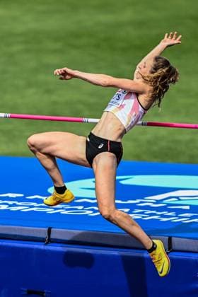 Belgian athlete Vidts Noor pictured in action during the High Jump event of the Women Pentathlon competition on the fifth day of the European Athletics Championships (August 10-18) in Birmingham, United Kingdom, on Friday 14 August 2026. ERICxLALMAND  x0864079978stx