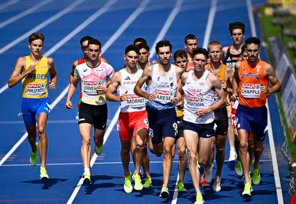 European Athletics Championships Birmingham 2026 - day 5 BIRMINGHAM, ENGLAND - AUGUST 14 : Vermeulen Jochem (BEL), Mornet Romain (FRA), Chapple Samuel (NED) in action during the 1500m Men Round 1 Heat 2 on day 5 of the Birmingham 2026 European Athletics Championships on August 14, 2026 in Birmingham, England, 14 08 2026 Birmingham ENGLAND  Copyright: xTomasxSiskx