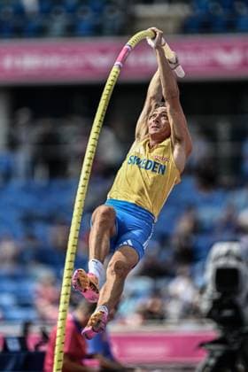Swedish pole vaulter Armand Mondo Duplantis pictured in action during the men s pole vault competition on the fifth day of the European Athletics Championships (August 10-18) in Birmingham, United Kingdom, on Friday 14 August 2026. ERICxLALMAND  x183357450x