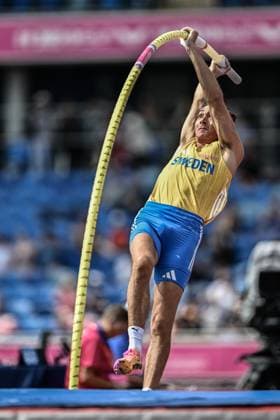 Swedish pole vaulter Armand Mondo Duplantis pictured in action during the men s pole vault competition on the fifth day of the European Athletics Championships (August 10-18) in Birmingham, United Kingdom, on Friday 14 August 2026. ERICxLALMAND  x183357451x