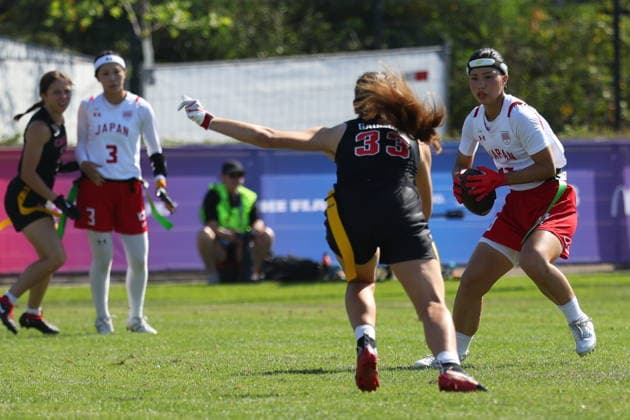 Sorano Shibuya (Japan, 8) runs with the ball, IFAF Flag Football World Championships, Day 1, 13.08.2026, Photo: PFA Klaus Sack Düsseldorf-Garath Flag Football Complex Deutschland Copyright: xPFA KlausxSackx