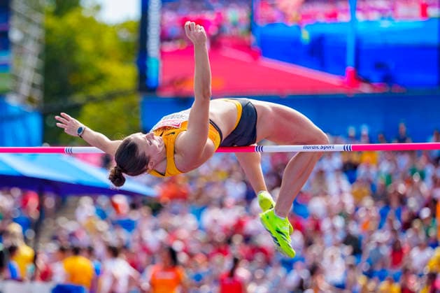 BIRMINGHAM, GREAT BRITAIN - AUGUST 14, 2026 : Vanessa GRIMM (GER Germany) competing in the high jump in the heptathlon during the European Athletics Championships at Alexander Stadium on August 14, 2026 in Birmingham, Great Britain. Great Britain Copyright: xLeahxKohringx