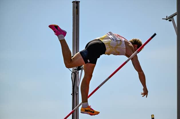 Belgian Ben Broeders pictured in action during the men s pole vault competition on the fifth day of the European Athletics Championships (August 10-18) in Birmingham, United Kingdom, on Friday 14 August 2026. ERICxLALMAND  x183357905x