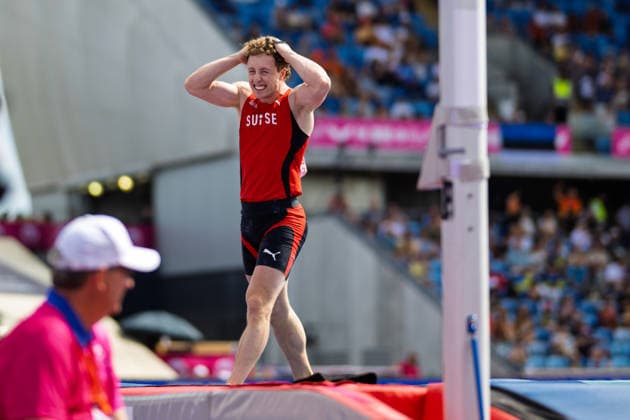 BIRMINGHAM, UNITED KINGDOM - AUGUST 14: Justin Fournier of Switzerland competes in the Men s Pole Vault during the European Athletics Championships at Alexander Stadium on August 14, 2026 in Birmingham, United Kingdom. England United Kingdom Copyright: xBEAUTIFULxSPORTS TobiasxLacknerx