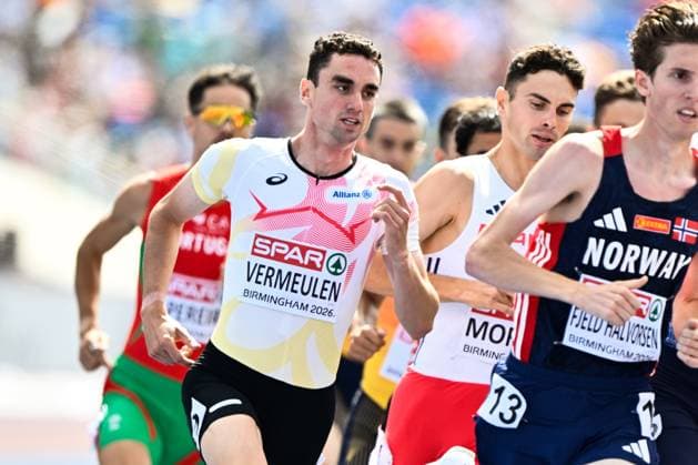 Belgian Jochem Vermeulen pictured in action during the 1500m race on the fifth day of the European Athletics Championships (August 10-18) in Birmingham, United Kingdom, on Friday 14 August 2026. ERICxLALMAND  x183358121x