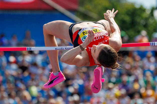BIRMINGHAM, GREAT BRITAIN - AUGUST 14, 2026: Annik KÄLIN (SUI Switzerland) competing in the high jump of the heptathlon during the European Athletics Championships at Alexander Stadium on August 14, 2026 in Birmingham, Great Britain. Great Britain Copyright: xAxelxKohringx