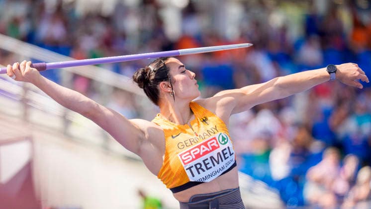 BIRMINGHAM, GREAT BRITAIN - AUGUST 14, 2026 : Luisa TREMEL (GER Germany) competing in the javelin throw qualification during the European Athletics Championships at Alexander Stadium on August 14, 2026 in Birmingham, Great Britain. Great Britain Copyright: xLeahxKohringx
