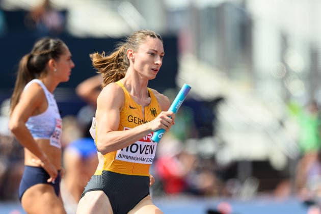 BIRMINGHAM, GREAT BRITAIN - August 14: Annkathrin Hoven (Germany) during the 4x400 metres relay round one heat race during the European Athletics Championships 2026 at Alexander Stadium in Birmingham, Great Britain (Photo by Sven Beyrich Sports Press Photo)  Copyright: xSvenxBeyrich SportsxPressxPhotox Sportspressphoto_SPR205867