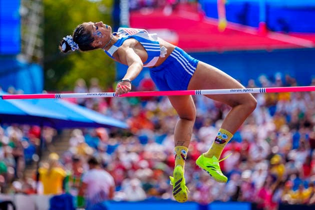 BIRMINGHAM, GREAT BRITAIN - AUGUST 14, 2026 : Anastasia NTRAGKOMIROVA (GRE Greece) competing in the high jump in the heptathlon during the European Athletics Championships at Alexander Stadium on August 14, 2026 in Birmingham, Great Britain. Great Britain Copyright: xLeahxKohringx