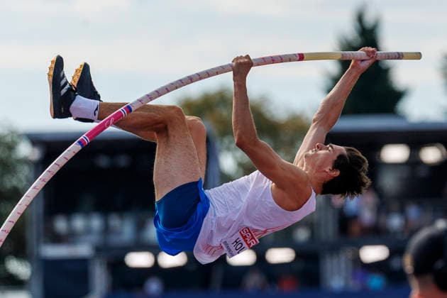 BIRMINGHAM, GREAT BRITAIN - AUGUST 14, 2026: David HOLÝ (CZE Czech Republic) competing in the pole vault qualification round during the European Athletics Championships at Alexander Stadium on August 14, 2026 in Birmingham, Great Britain. Great Britain Copyright: xAxelxKohringx