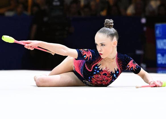 14.08.2026, xhbx, Rhythmische Sportgymnastik Weltmeisterschaft 2026, v.l. Stiliana Nikolova (Bulgarien) Keulen (DFL DFB REGULATIONS PROHIBIT ANY USE OF PHOTOGRAPHS as IMAGE SEQUENCES and or QUASI-VIDEO) Frankfurt am Main *** August 14, 2026, xhbx, 2026 Rhythmic Gymnastics World Championships, from left: Stiliana Nikolova, Bulgaria, Cologne, DFL, DFB. REGULATIONS PROHIBIT ANY USE OF PHOTOGRAPHS AS IMAGE SEQUENCES AND OR QUASI-VIDEO. Frankfurt am Main