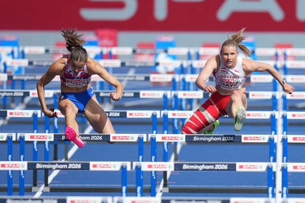 ATHLETICS - European Athletics Championships BIRMINGHAM,ENGLAND,14.AUG.26 - ATHLETICS - European Athletics Championships, 100m hurdles, Women. Image shows Verena Mayr (AUT).  GEPAxpictures xRanjithxKumar