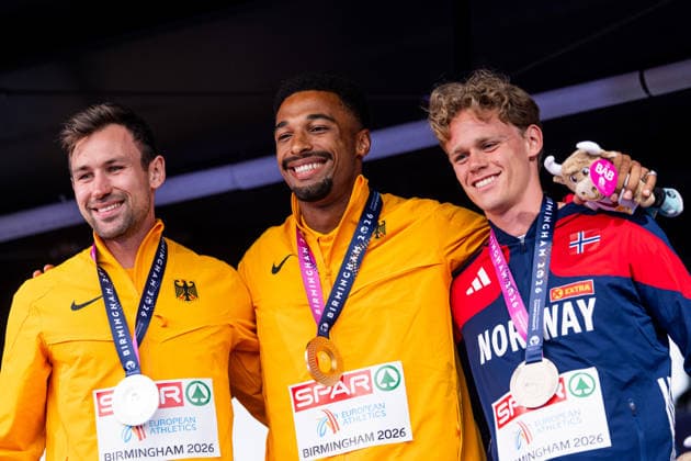 Sport Bilder des Tages 260814 Niklas Kaul of Germany, Leo Neugebauer of Germany and Sander Aae Skotheim of Norway at the medal ceremony after men™s decathlon during day 5 of the 2026 European Athletics Championships on August 14, 2026 in Birmingham. Photo: Mathias Bergeld BILDBYRAN kod MB MT1070 friidrott athletics friidrett friidrotts-em em friidretts-em 2026 european athletics championships day 5 bbeng *** August 14, 2026: Niklas Kaul of Germany, Leo Neugebauer of Germany, and Sander Aae Skotheim of Norway at the medal ceremony following the men’s decathlon on Day 5 of the 2026 European Athletics Championships on August 14, 2026 in Birmingham. Photo by Mathias Bergeld, BILDBYRAN, code MB MT1070. track and field, athletics, friidrett, friidrotts EM, 2026 European Athletics Championships, Day 5, BBENG  Copyright: MATHIASxBERGELD BB260814MB082