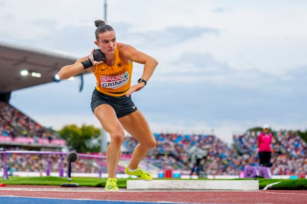 BIRMINGHAM, GREAT BRITAIN - AUGUST 14, 2026 : Vanessa GRIMM (GER Germany) competing in the shot put in the heptathlon during the European Athletics Championships at Alexander Stadium on August 14, 2026 in Birmingham, Great Britain. Great Britain Copyright: xLeahxKohringx
